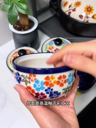 釉下彩小炖盅家用带盖汤盅隔水汤罐蒸蛋碗蒸鸡蛋羹专用碗网红餐具#炖盅 #蒸蛋碗 #碗