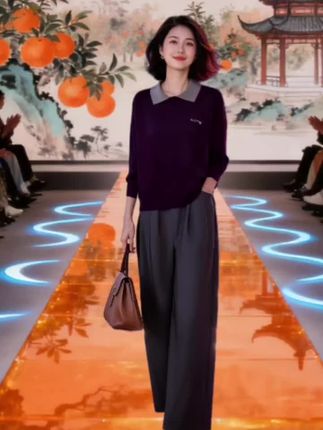 设计感假两件套头针织衫上衣女2025春秋新款高级感显瘦直筒裤套装#优雅气质 #气质女神范儿 #高端大气上档次 @抖加🔥上热门🔥dou+🔥热点宝