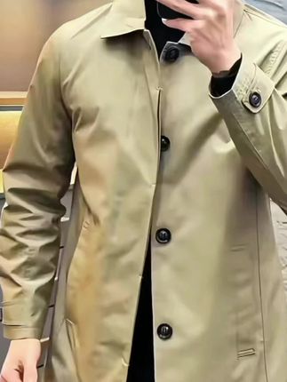 男士百搭中长款时尚春秋翻领标准防风夹克男款休闲风简约轻奢外套 #秋季外套推荐 #强烈推荐#谁穿谁好看 #中长款风衣外套