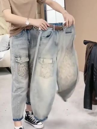 #复古刺绣牛仔裤新款#气质穿搭减龄