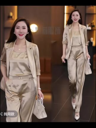 #内容启发搜索激励计划 #时尚小西套装#夏季减龄洋气薄款西装#潮流时尚穿搭 #西装三件套背心直筒裤#时尚气质穿搭