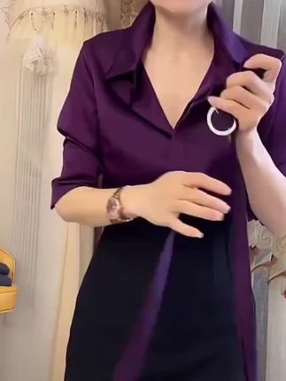 衬衫上衣 紫色长袖衬衫女秋季缎面气质高级感御姐休闲衬衣独特别致上衣 #显瘦穿搭 #时髦精 #爆款热卖中 #衬衫上衣