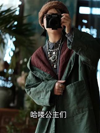 棉麻复古连帽短外套