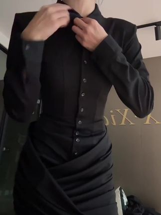BETTER ME 欧美辣妹性感修身衬衫拼接连衣裙短裙#休闲衬衫#百搭套装#时尚套装#气质套装#显瘦套装