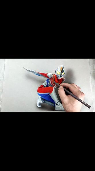 画戴拿奥特曼,油性彩铅卡通手绘 #画画 #手绘 #绘画