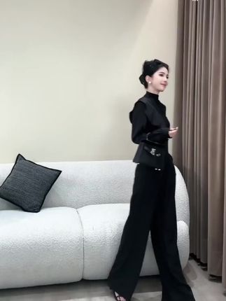 2025早秋时尚半高领长袖T恤修身显瘦上衣百搭高腰西装裤气质套装#穿出高级感 #气质穿搭 #气质范 #显高显瘦穿搭 #早秋高智感穿搭