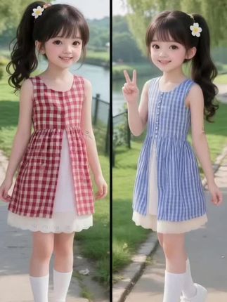 想要这种小清新,感觉显那种干净清爽的,就可以入手这个蓝色好不好?你想要那种复古文艺,更加有那种氛围感的,就是这个。就是这个红色,好不好?这个版型,给大家介绍一下这个版型,他首先他不是那种笼统的一个版型,你看他不是那种直笼筒的一个版型,他是这里有做到一个微收腰,后面啊都有做到一个小镊子,有一个向下的一个线条感,会显腿直,这里腰线有挑高,会把整个身材比例会拉高,对不对?看到没有?是个两件套,他不是假两件套,这样去走是不是更加有那种氛围感?里面的白色的地方隐隐约约露出来会更加有那种视觉感,有那种层次的感觉。如果你觉得这样去穿它,你说我穿腻了,或者说觉得热了,没关系,咱们能分开穿。#夏季穿搭 #高品质童装 #爱了爱了 #每日推荐 #儿童裙子女孩 @DOU+上热门 @热门作品推荐