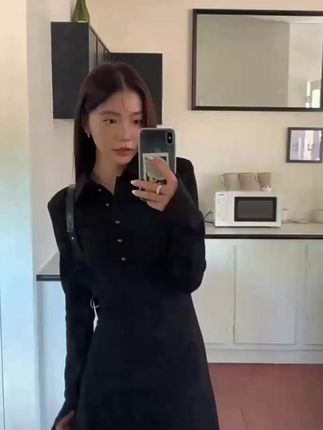 秋季新款!女生高智淡风黑色polo衬衫连衣裙,显瘦又气质 #秋季女裙新款 #收腰气质裙 #黑色衬衫裙 #polo裙显瘦 #小众高智淡裙