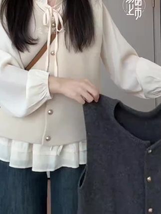 温柔系单排扣金扣子气质百搭针织马甲背心女春秋叠穿内搭坎肩上衣#谁穿谁好看