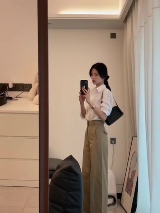等不到天黑 烟火不会太完美 #极简穿搭 #白衬衫穿搭 #卡其色裤子