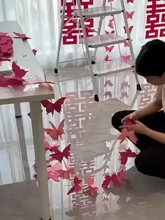 结婚婚房客厅贴纸囍字套装蝴蝶拉花装饰结婚