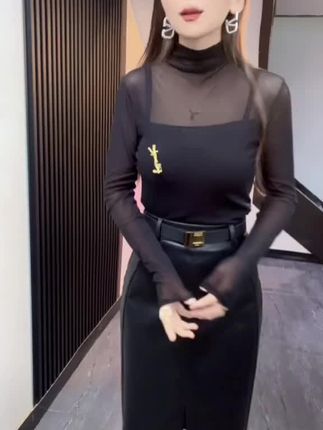 #百搭显瘦 小半高领网纱黑色打底衫女士高端长袖T恤2025新上衣女神范#显瘦遮肉 #打底衫搭配 #上衣穿搭 #时尚打底衫
