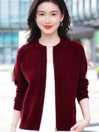 紫色长袖拉链针织衫外套女秋季2025新 款女装休闲短款上衣毛衣开衫