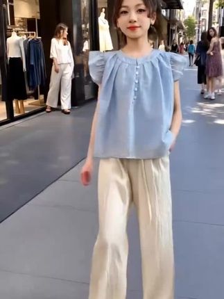 #女童穿搭#甜美套装#中大童穿搭#面料柔软舒适 #休闲百搭