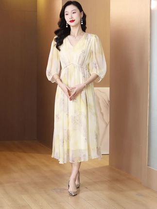 连衣裙夏装2025新款时尚轻奢复古浪漫法式碎花裙桑蚕丝洋气气质#夏天这样穿明媚又气质
