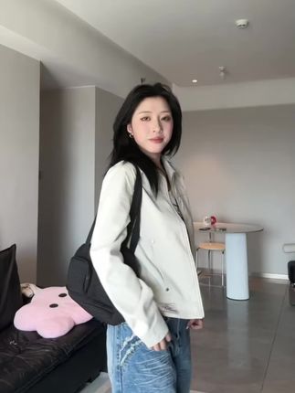 木子羊 美式复古高级感刺绣翻领夹克短款外套女春秋上衣修身显瘦#高级感夹克#短款皮套#春秋款#修身百搭