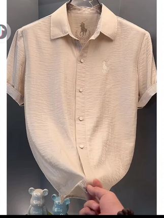 欧货轻奢高定大牌男装衬衣2025夏季新款老钱风人马刺绣休闲衬衫潮#夏季新款青少年#夏季潮流男装