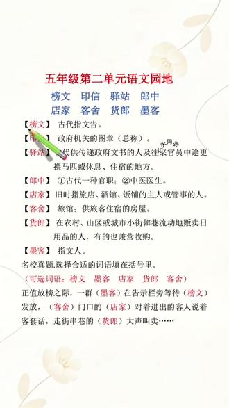 #五年级 下册,语文园地二词语理解,下册课文梳理和理解是重点更是难点,这本#学霸速记 把每课每单元的常考知识点都整理好了,为新学期准备起来吧,读一读背一背 #必考必点 #知识点总结