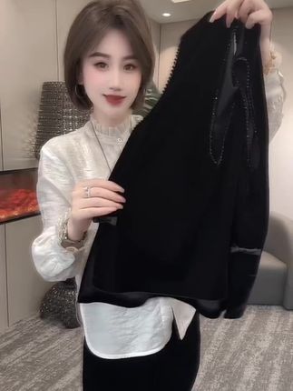 【有运费险】时尚老钱风衬衫上衣2025秋季新款新中式丝绒马甲两件套#洋气时尚显瘦气质