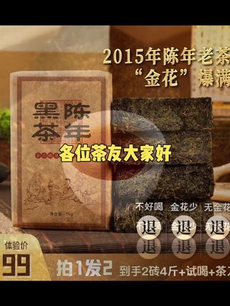 【拍1发2】2015年湖南正宗安化金花茯砖黑茶茯茶天尖料10年老茶#爆款推荐