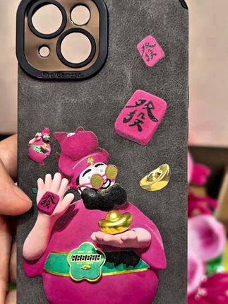 多巴胺财神爷适用iPhone15苹果14花样手机壳13promax创意16皮纹12#手机壳