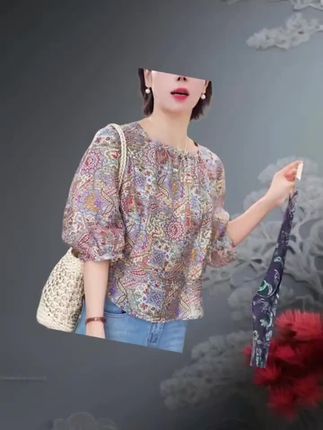 2025夏季新款女士印花衬衫洋气减龄宽松显瘦独特别致亚麻小衫上衣#面料柔软舒适 #新款上新 #时尚女装 #好物推荐🔥 #谁穿都好看
