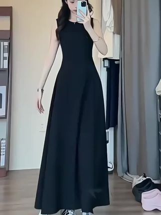 法式气质优雅半高领无袖连衣裙女夏季新款高级感收腰显瘦垂感长裙#法式#气质#优雅#显瘦#长裙