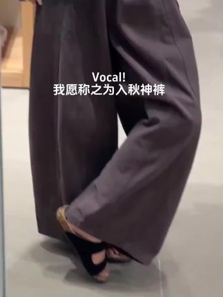 韩系松弛感深灰色阔腿弯刀裤子女大码胖mm秋季宽松休闲九分气球裤#韩系穿搭 #阔腿裤 #大码女装 #宽松版型 #秋季穿搭
