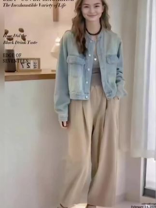 2025春季新款复古水洗牛仔衣休闲圆领简约长袖口袋牛仔短外套女#休闲时尚#谁穿谁好看系列