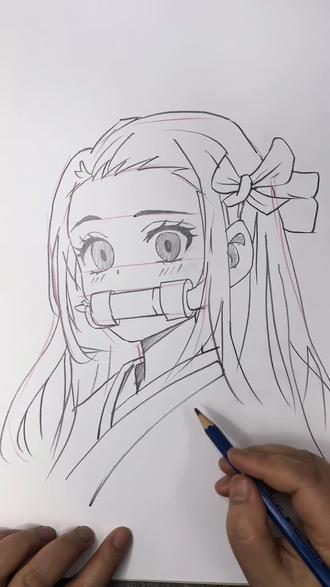 用线切一切,教你画一个祢豆子#鬼灭之刃 #祢豆子 #二次元 #绘画教程 #动漫手绘