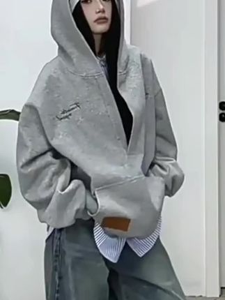 美式松弛感大V领设计卫衣春季新款休闲宽松情侣连帽衫】