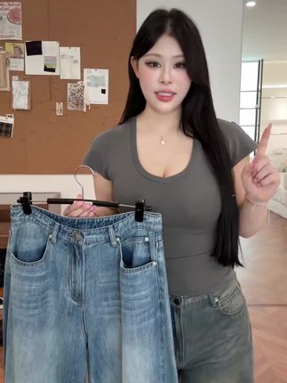 「AW大王裤」早秋牛仔阔腿烫钻重洗水冰裂纹先锋廓系牛仔裤#时尚牛仔裤#气质阔腿裤#洋气长裤#显瘦阔腿裤#百搭牛仔裤