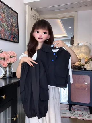 男童春款套装2025新款洋气男宝宝连帽马甲打底衫工装长裤三件套潮