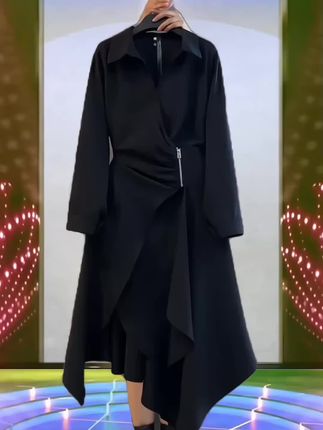 秋季新款时尚气质V领收腰显瘦不规则中长款连衣裙 #大码胖mm搭配 #时尚气质穿搭 #中长款连衣裙 #大码女装120斤到220斤