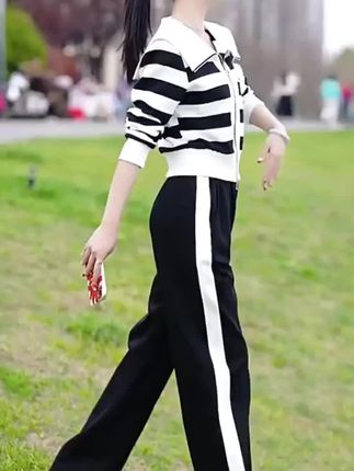 高含棉休闲运动服套装女2025春秋季新款气质开衫外套阔腿裤两件套