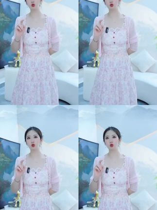 夏季女装时尚温柔风绣花吊带连衣裙两件套裙子套装3028
