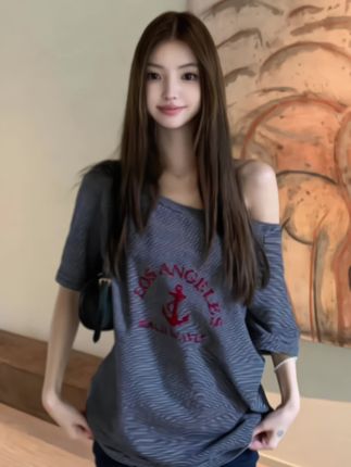 【航海日志】三穿领口条纹印花短袖TC 8696#夏天该有的样子 #夏季穿搭 #女装 #今日穿搭 #清纯女神
