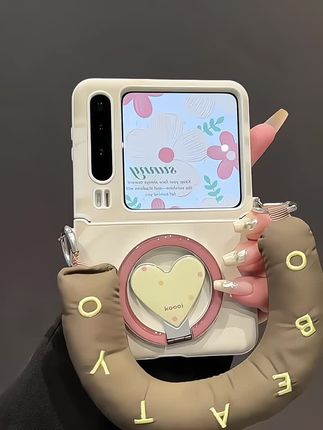 白色阿尔卑斯纹适用华为purax折叠屏手机壳pocket2中轴保护小米MIXFlip2吊坠棉侧扣手绳三星Zflip765磁吸支架#创意折叠手机壳#宝盒手机壳#翻盖手机壳#高级感折叠手机壳