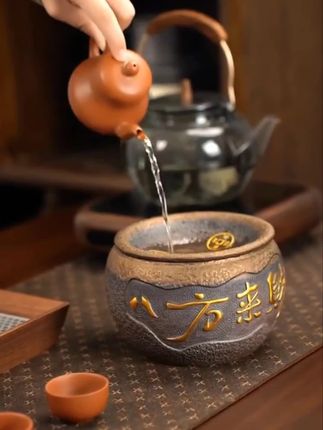 #高端茶器 #复古茶渣缸#过滤茶渣桶#带盖陶瓷#功夫茶洗水盂