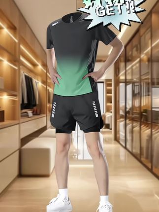 跑步套装男马拉松健身衣服运动夏季冰丝短袖短裤速干t恤专业装备#短袖套装 #运动休闲 #运动穿搭 #休闲运动 #运动套装