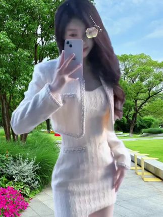 #我要上热门 #一整套时尚名媛外套连衣裙#高级感小洋装两件套#小香风套装春装搭配