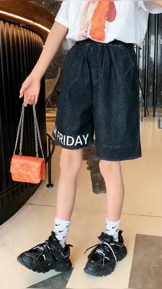 女童黑牛仔短裤!软fufu还能亲子穿? 女童牛仔短裤夏装2026新款韩版儿童中大童洋气宽松休闲黑色裤子潮