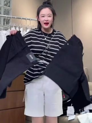 #直筒五分短裤 飞芊娅夏季新款时尚高腰牛仔短裤女胖mm胯大腿粗显瘦直筒五分裤子#时尚裤 #休闲裤 #休闲短裤 #休闲短裤