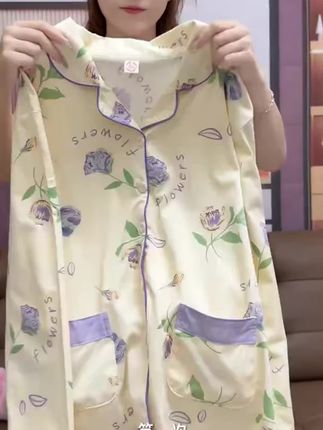 舒适纯棉女士睡衣春秋夏季长袖宽松新款翻领可外穿亲肤套装家居服#舒适家居服 #宅家睡衣秀 #面料舒适透气 #家居服 #睡衣家居服