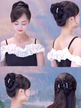 #适合夏天的发饰 夏天必学的高马尾丸子头简单女生发型!#头饰发饰 #公主头盘发发饰