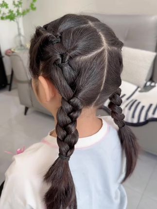 女儿上学这样扎头发,又快又好看还收碎发,上学一天都不乱#日常儿童编发 #头绳 #皮筋 #上学发型