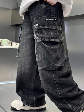 男童牛仔裤2025新款春秋休闲宽松裤子中大童韩版直筒裤潮流阔腿裤#童裤 #牛仔裤 #牛仔穿搭