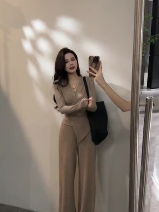 【大婷婷】简约风法式休闲套装高腰修身新款时尚秋季两件套DT1596#时尚#两件套#简约穿搭 #高腰#修身显瘦