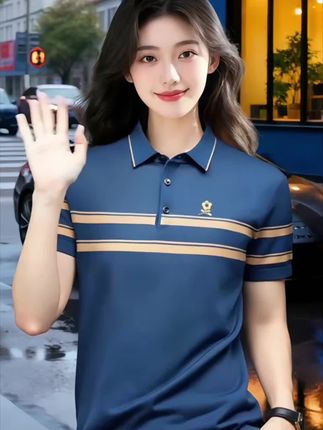 法式刺绣中年男士夏季高端男士商务针织翻领时尚百搭短袖POLO衫#polo衫 #中年男士轻奢翻领polo衫 #商务休闲 #男士短袖 #早秋冷冽又随性的气质穿搭