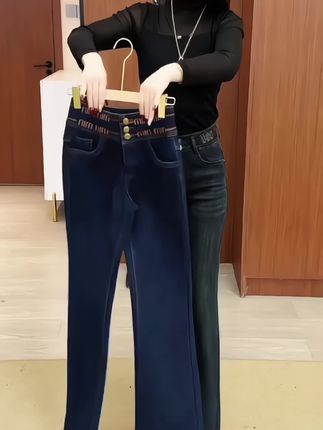 丹宁蓝刺绣牛仔阔腿裤2025春秋新款高腰显瘦微喇裤#显高显瘦显腿长 #牛仔裤穿搭 #简约大气 #谁穿谁好看